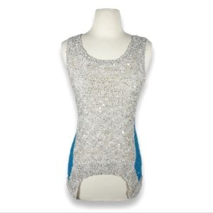 Top Issi Women Sparkle Sleeveless Sweaters Crochet Sequins Sheer U-Neck Shirt S